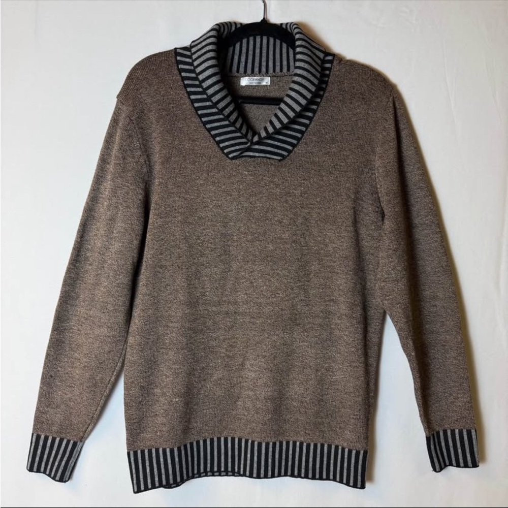 🛍️Coofandy Mens Brown Fisherman Sweater Striped Medium Ribbed Knit Outdoor Boho